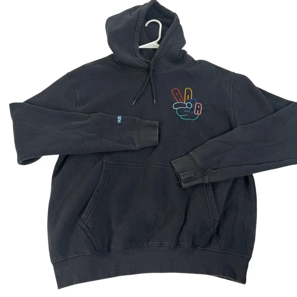 Adidas Hoodie Mens Large Trefoil Peace Sign‎ Graphic Pullover Sweatshirt